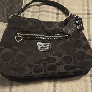 Coach Black and Gray Signature Shoulder Bag